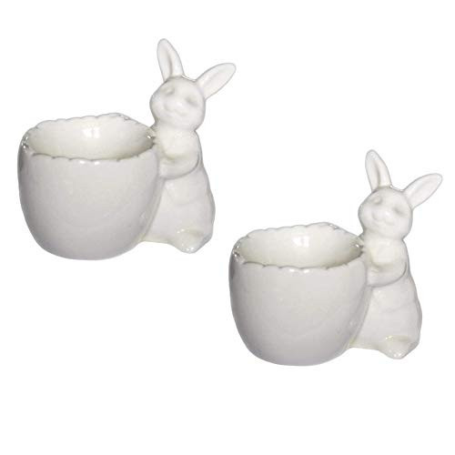 Easter Bunny Porcelain Egg Cup, Set of 2 Vintage White Rabbit Ceramic Egg Holders Easter Decorations Spring Home Party Decor Favors, Handmade | Amazon (US)