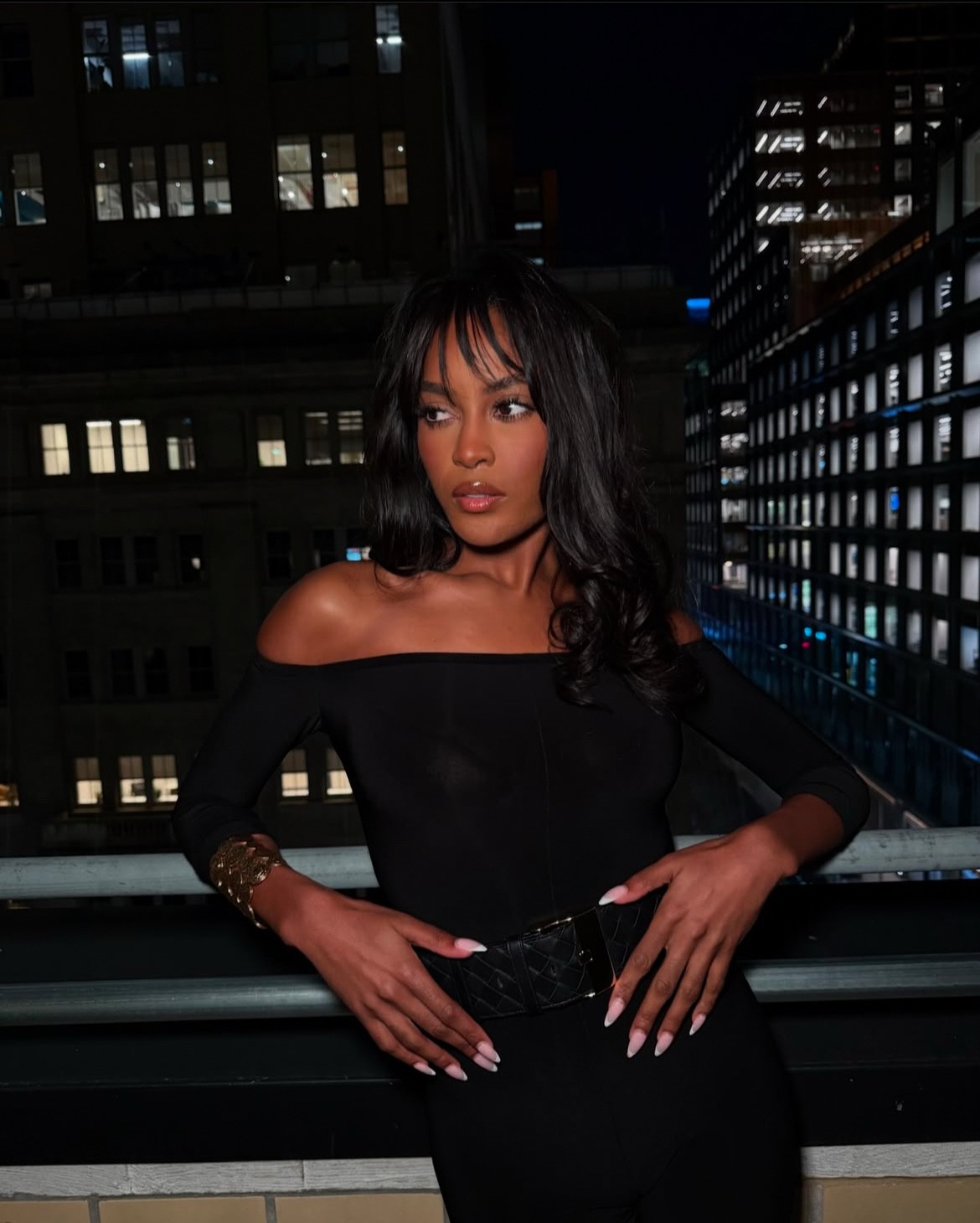 Closeup of WWHL outfit last week! 

jumpsuit | black | bodysuit