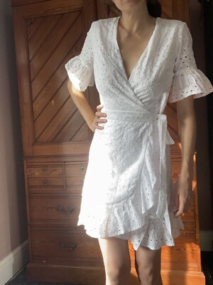 Miss Selfridge White Broderie Lace Wrap Dress, Size Small | eBay UK