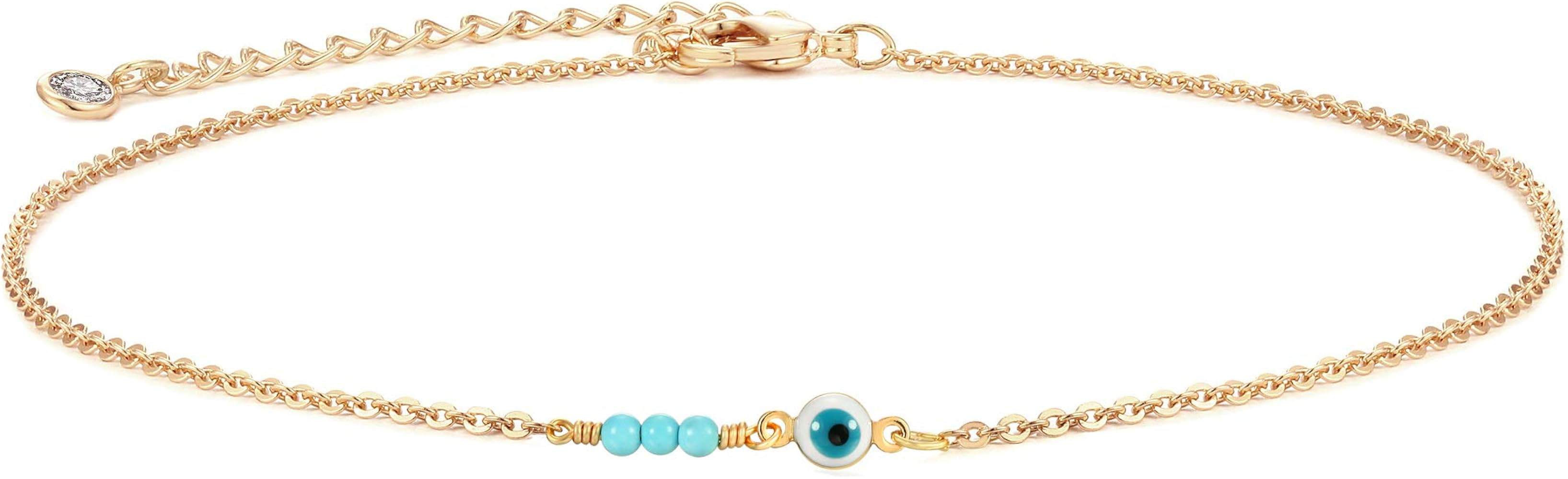 MEVECCO Dainty Evil Eye Protection Necklace,14K Gold Plated Cute Delicate Handmade Tiny Bead Neck... | Amazon (US)