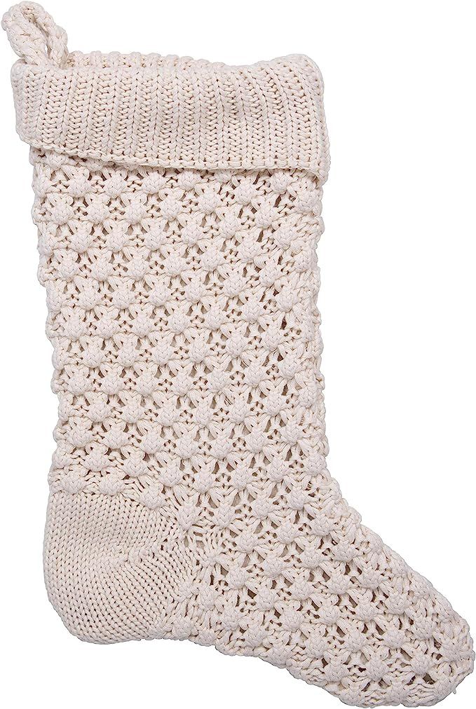 Creative Co-Op Cotton Knit Thick Texture Stocking, Cream | Amazon (US)