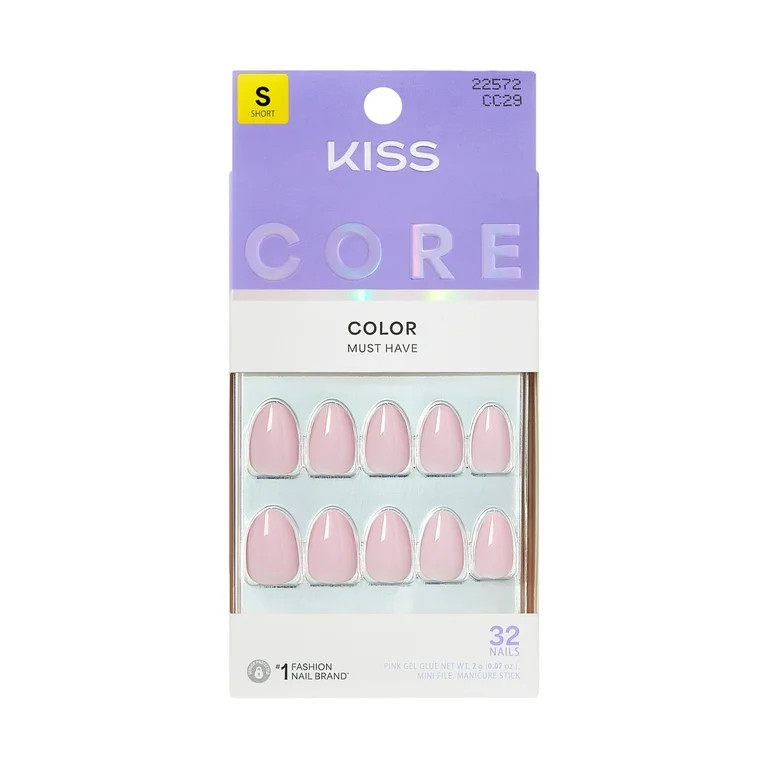 Kiss Core Color Press On Nails Almond, \u2018Euphonious\u2019, Pink, Short, 32 Count | Walmart (US)
