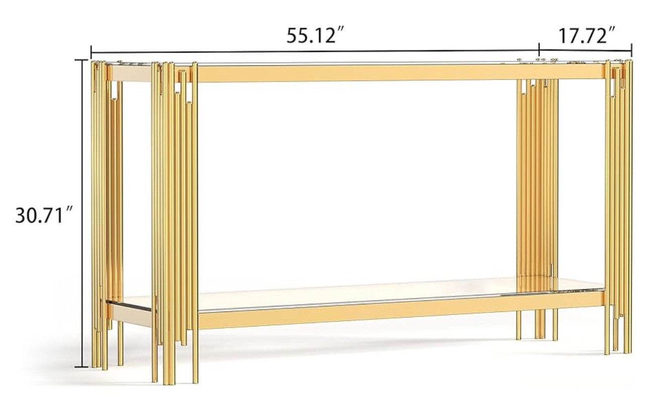 Rectangular Glass Console Table, Modern Side Sofa Table w/2 Layer Tempered Glass Living Room Table and Mirror Finished Stainless Steel Frame for Living Room Office (Gold, Console Table)

#LTKHome