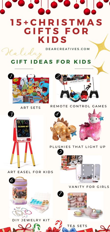 Christmas Gifts for kids and grandkids - art sets. Remote control toys, plushies that light up, art easel, DIY jewelry kits, Pokemon building sets. Pokémon art set, ceramic tea set, girls makeup vanity… What age kids toys are you looking  for?? 

#LTKGiftGuide #LTKkids #LTKHoliday