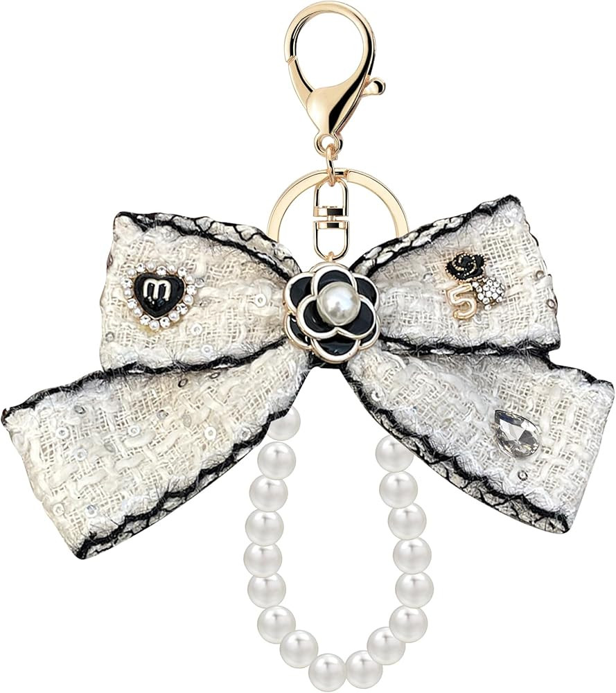 Cute Bling Camellia Flower Keychain with Bow Charms for Women's Handbags - camellia flower bag ch... | Amazon (US)