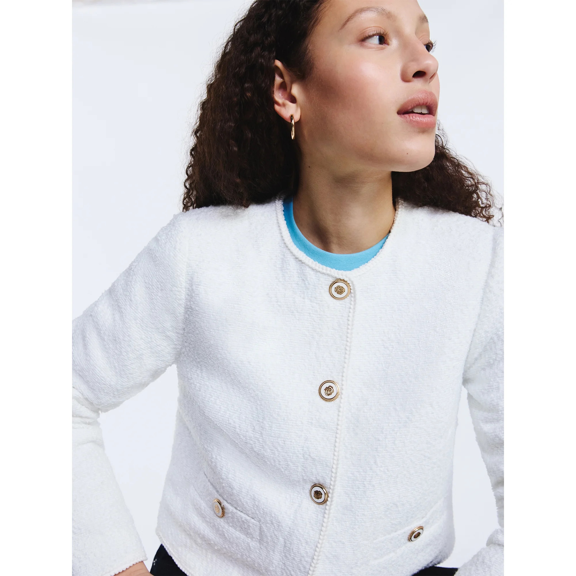 Free Assembly Women's Collarless Nubby Jacket with Long Sleeves, Sizes XS-XXL | Walmart (US)