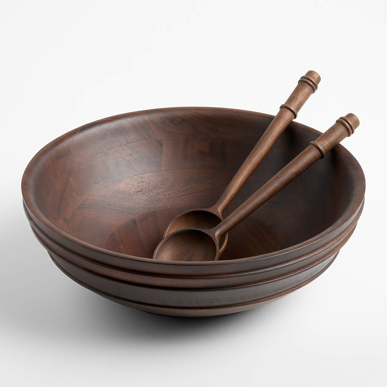 Coventry Carved Wood Serving Bowl & Serving Utensil Set | Crate & Barrel | Crate & Barrel