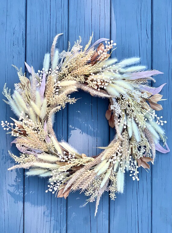 Fall Wreath With Pampas Grass and Cream Berries Neutral Fall - Etsy | Etsy (US)