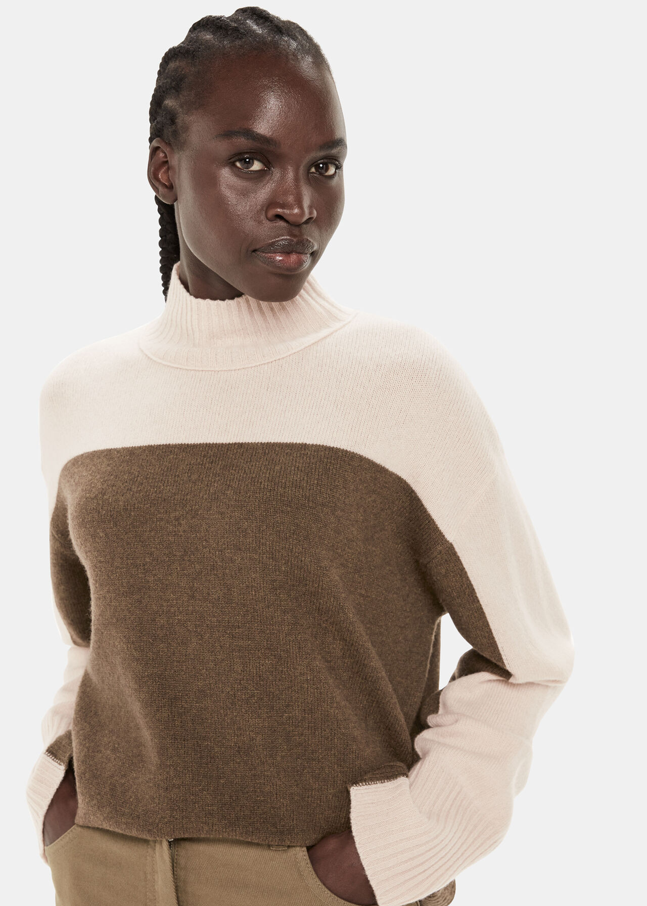 Wool Colour Block Funnel Neck | Whistles