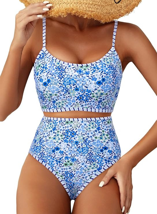 Herseas Women's Floral Print Bikini Sets Two Piece Swim Suits 2026 High Waisted Scoop Bathing Sui... | Amazon (US)