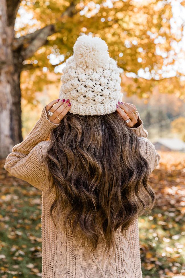 CAITLIN COVINGTON X PINK LILY The Winnie Knitted Cream Beanie | The Pink Lily Boutique