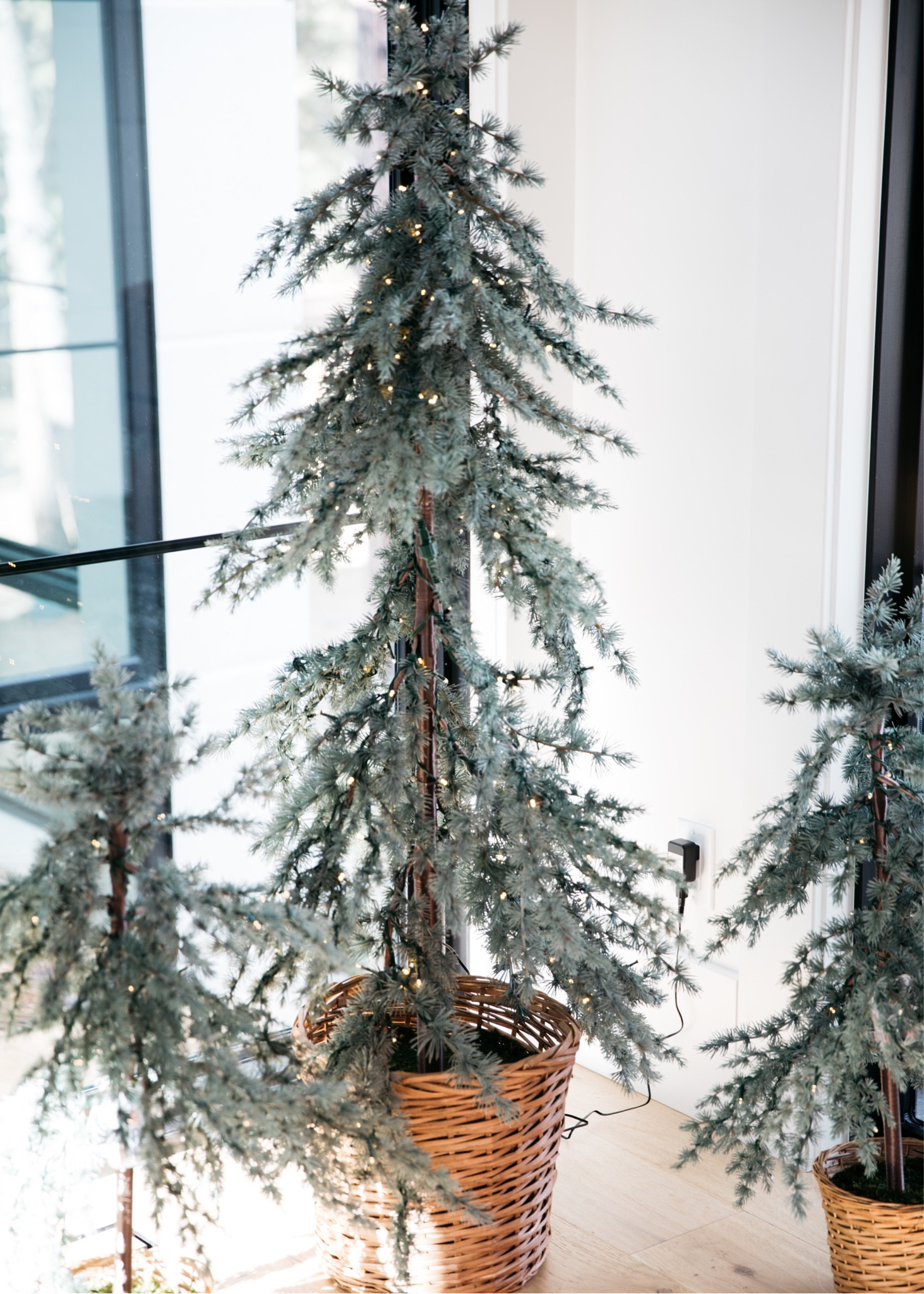 I have a large and 2 smalls for these pre lit draped trees from pottery barn. The small ones are battery operated and the large you plug in. Linking the exact and some similar options. 

#LTKHoliday #LTKhome #LTKSeasonal