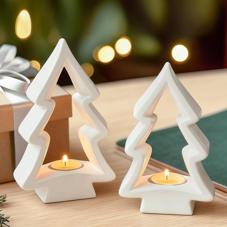 2 Pack Christmas Votive Candle Holder, Christmas Tree Candlestick Holders, Holiday Candle Holder ... | Amazon (US)