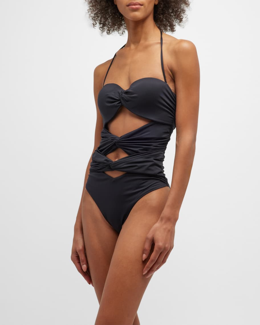 Giambattista Valli Strapless Knotted Cutout One-Piece Swimsuit | Neiman Marcus