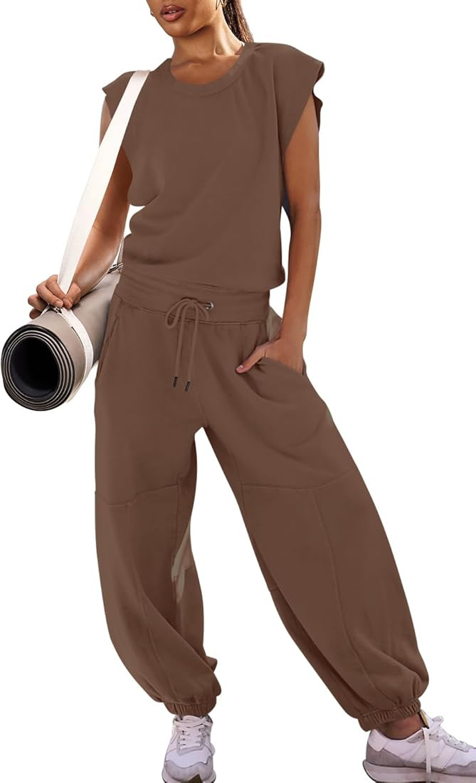 LAMISSCHE Womens Oversized Wide Leg Jumpsuit with Pockets Elastic Waist Workout Onesie Romper Ope... | Amazon (US)