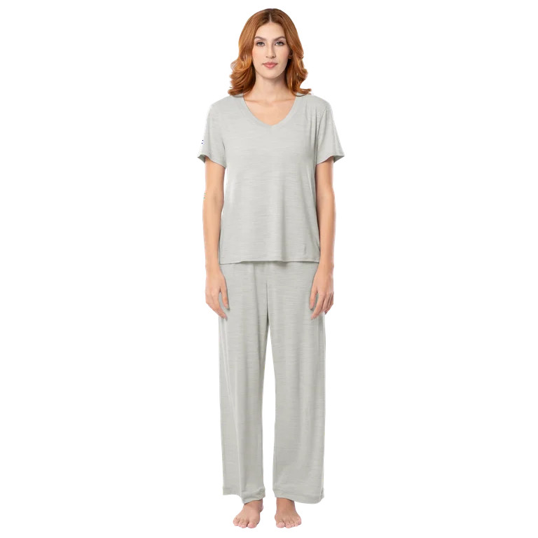 Fruit of the Loom Women's Soft & Breathable V-Neck Short Sleeve Top & Pajama Pant Set, Sizes S-4X | Walmart (US)