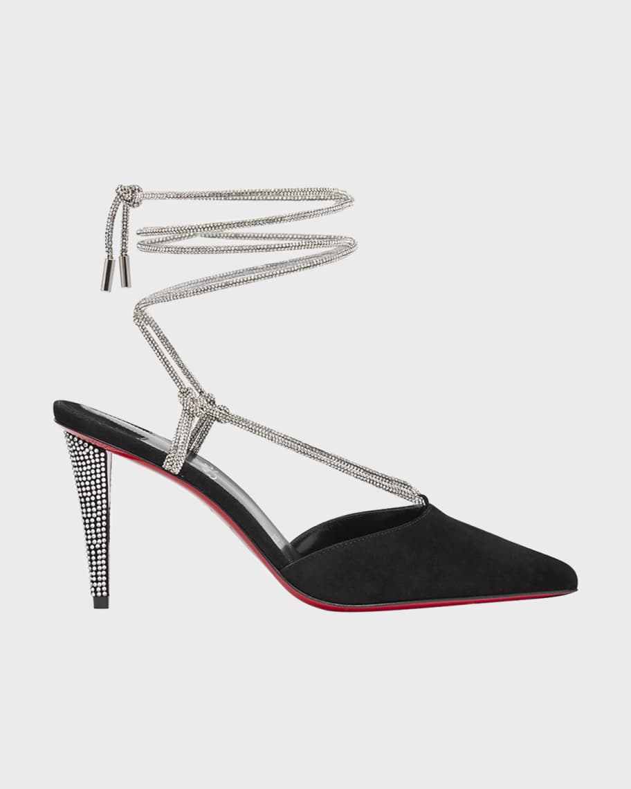 Christian Louboutin Astrid Suede Ankle-Wrap Red Sole Pumps | Neiman Marcus