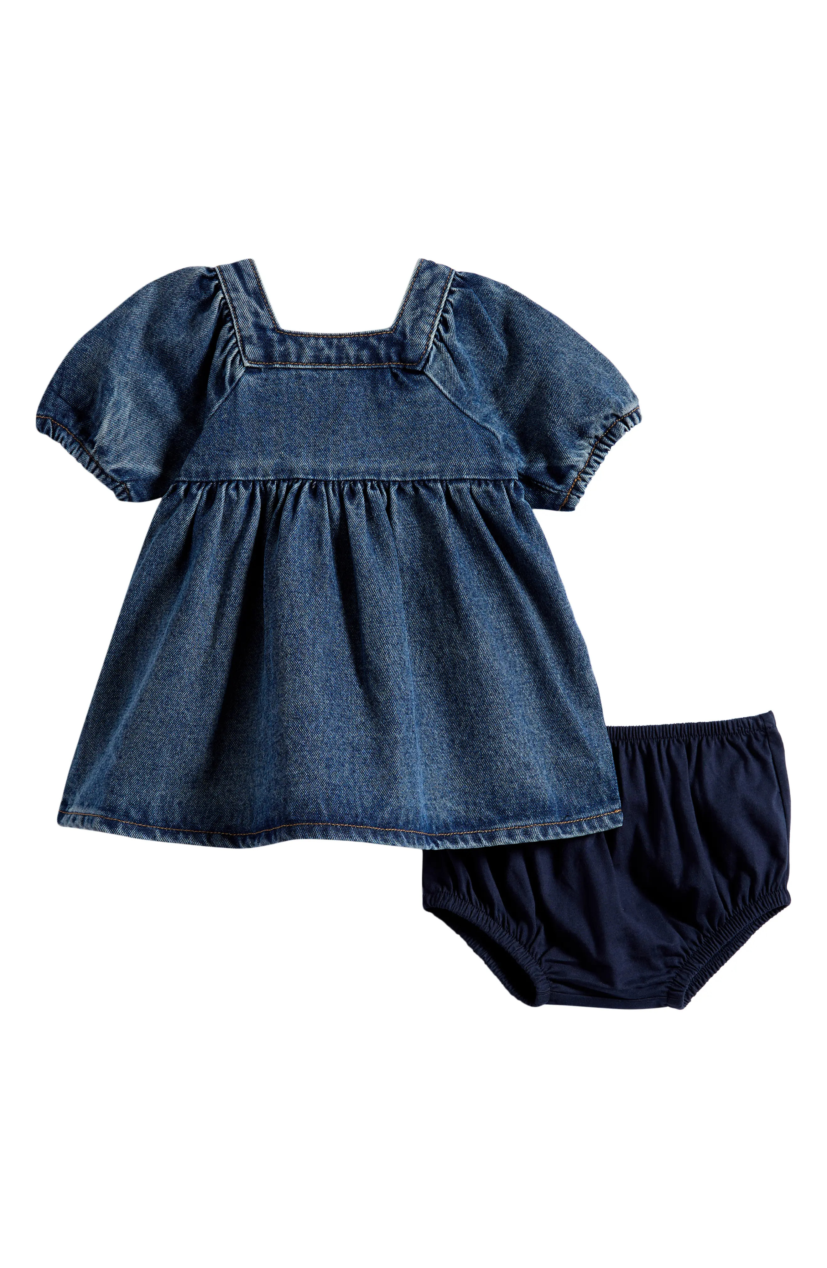 Rylee + Cru Gretta Denim Dress & Bloomers Set at Nordstrom, Size 12-18M | Nordstrom