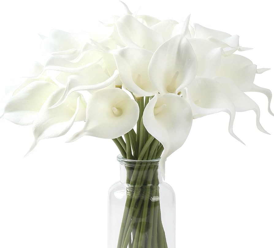 SITUMEIZI 24 PCS White Fake Flowers Artificial Calla Lily PU Flowers Real Touch for Home Kitchen ... | Amazon (US)