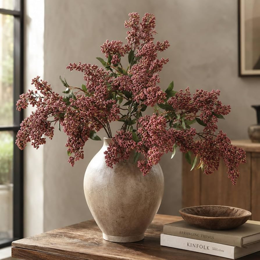 43" Faux Stems for Vase 3 Pcs Realistic Faux Berry Stems Artificial Branches for Vase Fall Floral... | Amazon (US)