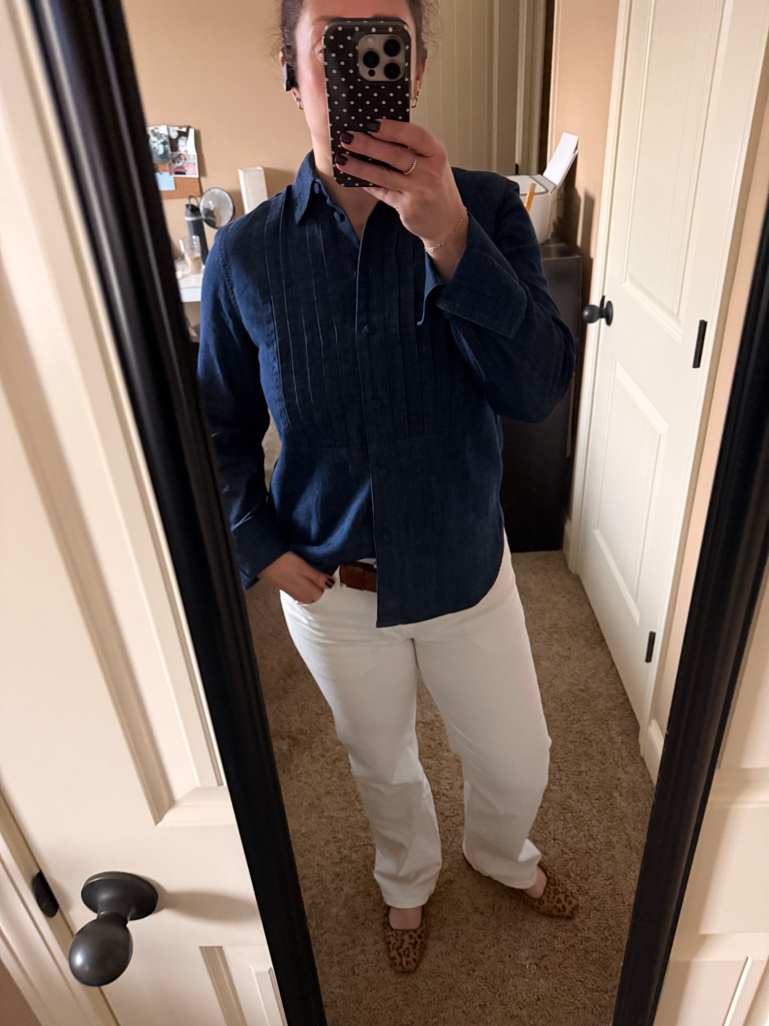 My @Madewell  denim shirt + @gapstyle white denim combo is a forever outfit. Clean, classic, and always looks put together. Added leopard flats for a little sass 🐆

#LTKootd #LTKOver40 #LTKSeasonal