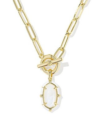 Kendra Scott Elisa Enamel Game Day Link And Chain Short Pendant Necklace - White Mother of Pearl | Dillard's