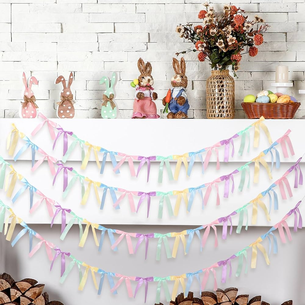 4 Sets Pastel Easter Rainbow Banner Satin Ribbon Bows 3.5 Inch Satin Twist Tie Bows Pretied Prema... | Amazon (US)