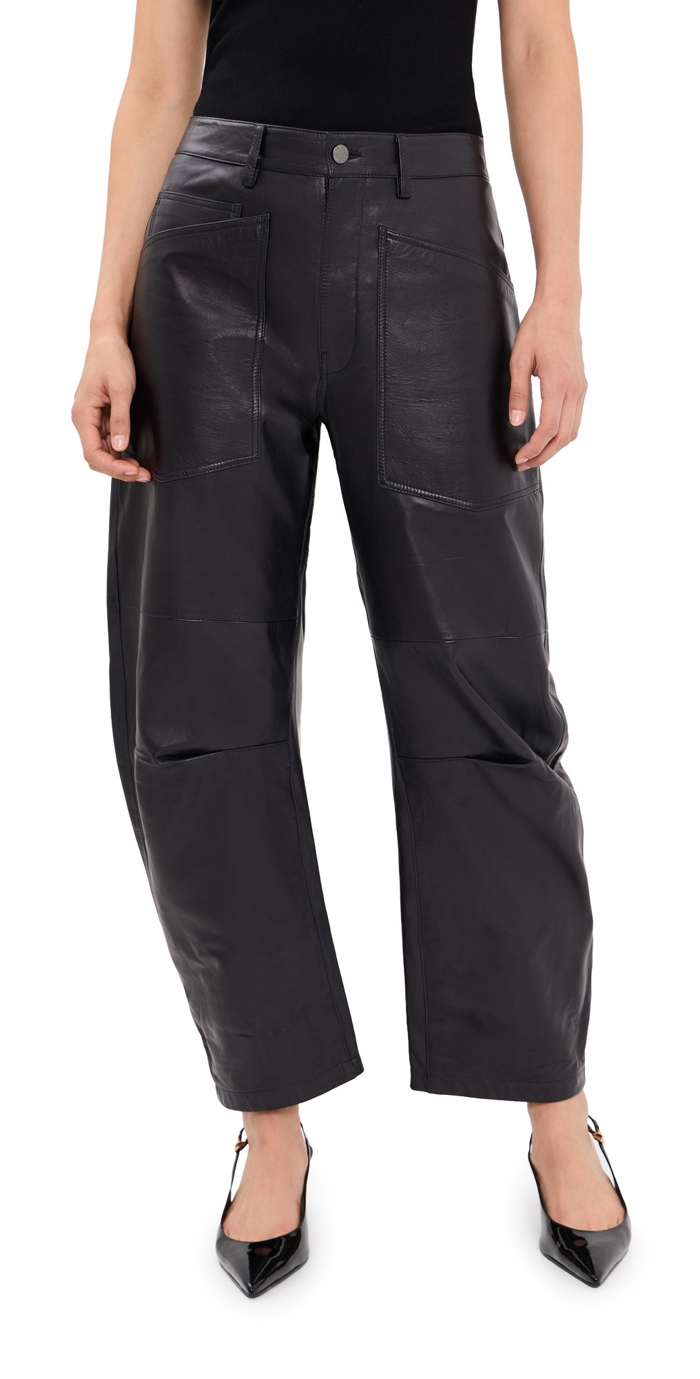 Nili Lotan Shon Leather Barrel Pants Midnight 10 | Shopbop