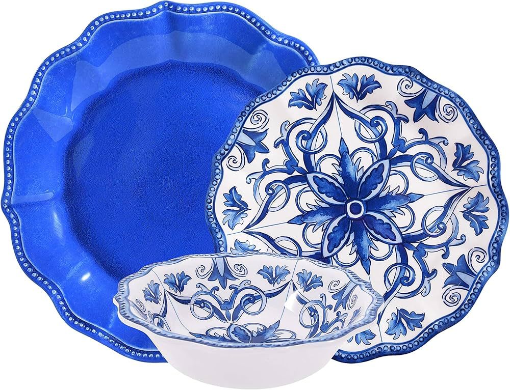 Prepara Antique Decorative Tile 12 Piece Melamine Dinnerware Set, For Parties or Everyday Use, Se... | Amazon (US)