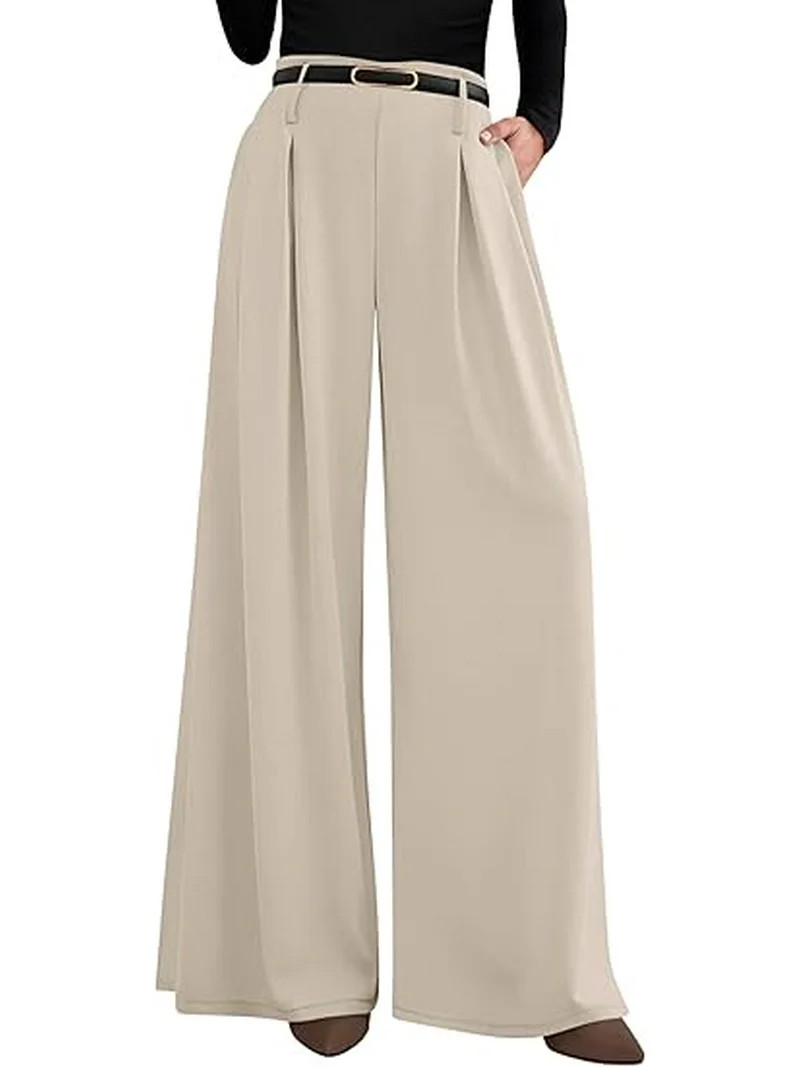 PRETTYGARDEN Womens Fall Wide Leg Trousers High Elastic Waist Loose Pleated Long Flowy Palazzo Wo... | Walmart (US)
