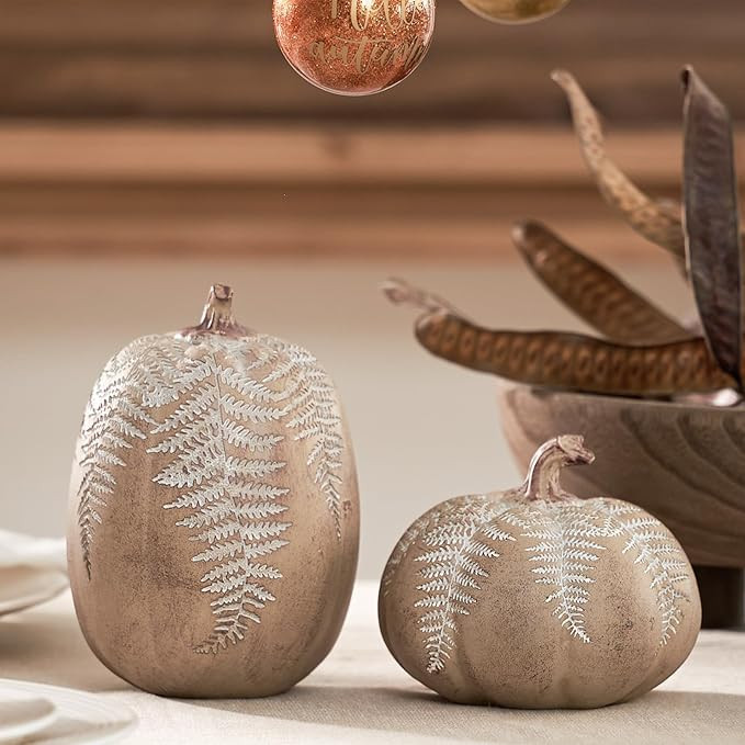 DN DECONATION 2-Pack Fall Pumpkin Decorations for Home, Faux Pumpkins for Decorating, Rustic Brow... | Amazon (US)