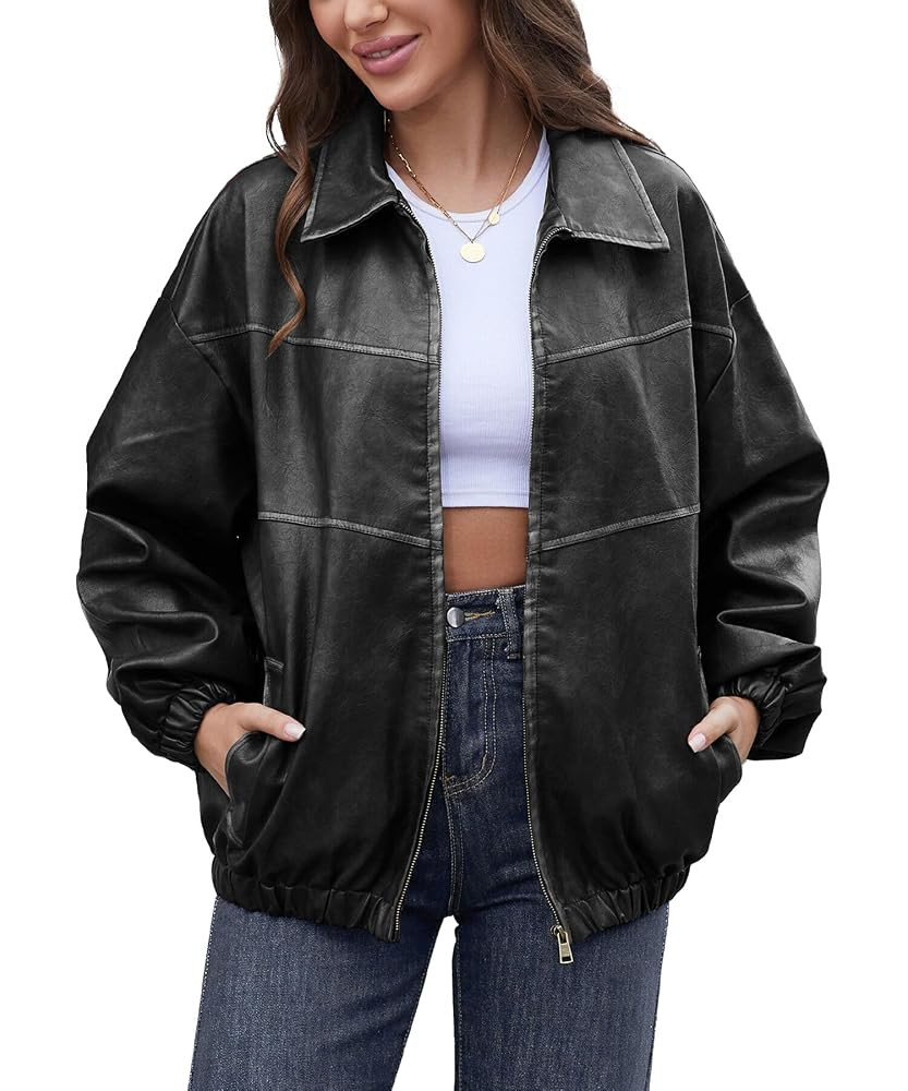 Bakyarder Womens Oversized Y2K Faux Leather Jackets Vintage Plus Size Fashion Motorcycle Coats Fa... | Amazon (US)