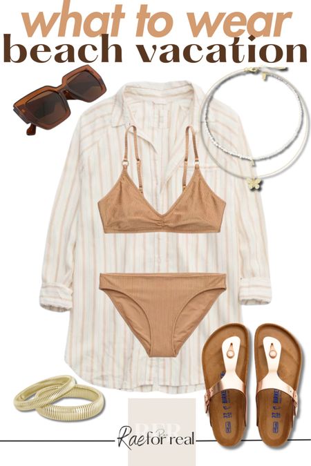 What to wear for a beach vacation -  here’s a great outfit idea for the beach or poolside that will take you straight to lunch if you add the linen blend pants linked here too!

Resort wear, vacation outfit, travel, pearl necklace, layered necklace, bracelet, stack, summer outfit, spring outfit, Birkenstock, slides, vacation outfit, bathing suit, swimsuit, cover-up, gaze fabric, matching set. 

#LTKtravel #LTKsalealert #LTKswim