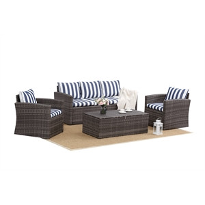 Sunvivi 4 PC Gray PE Wicker / Rattan Outdoor Patio Furniture Set in Navy | Cymax