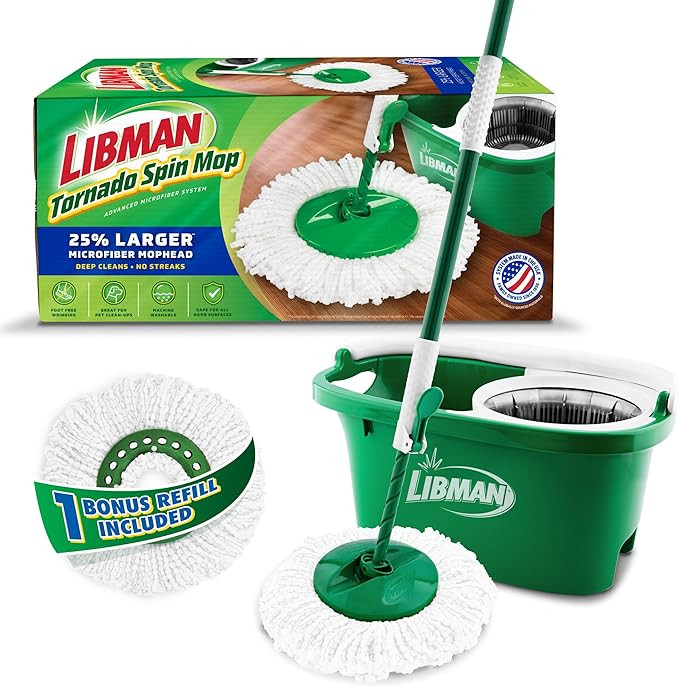 Libman Tornado Spin Mop System and 1 Refill, Mop and Bucket with Wringer Set for Hardwood Floor C... | Amazon (US)