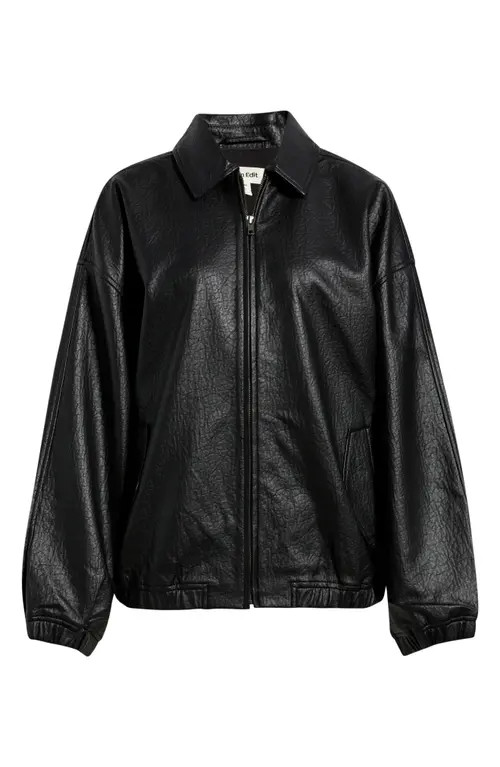 Open Edit Oversize Faux Leather Jacket in Black at Nordstrom, Size Xx-Small | Nordstrom