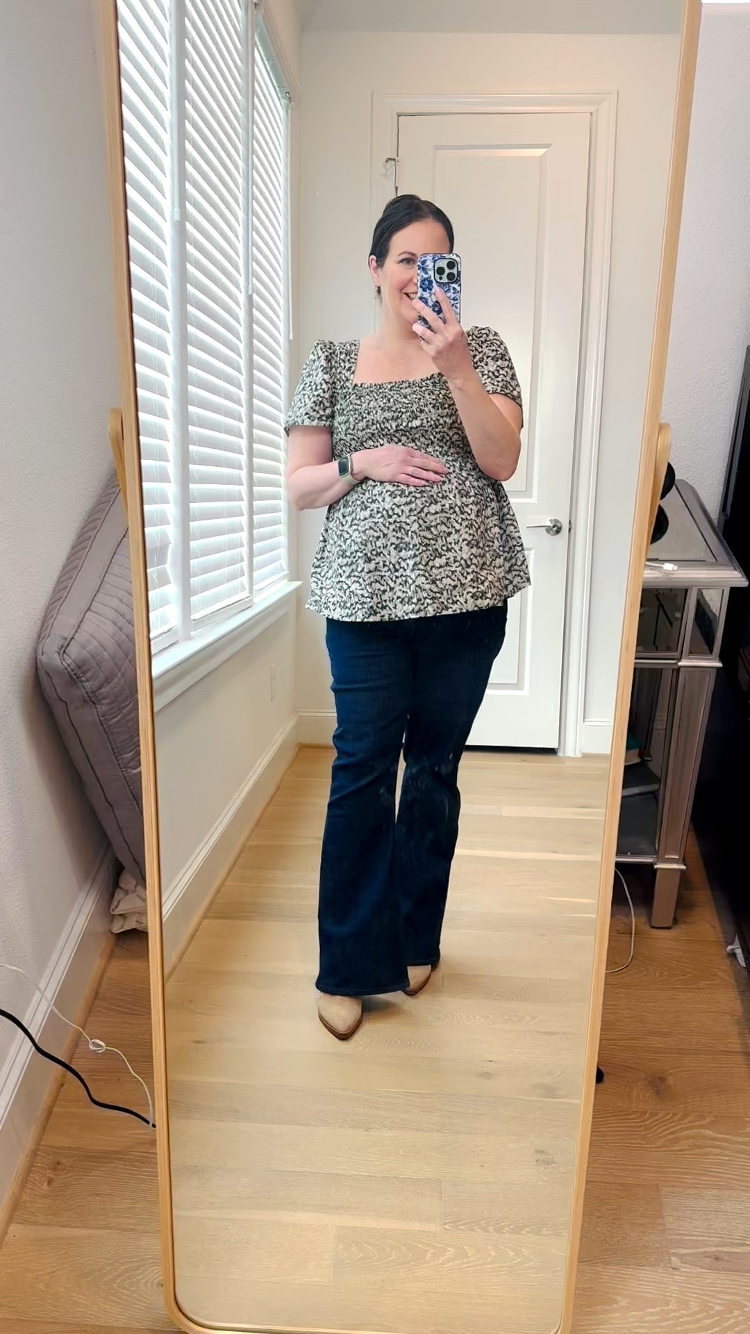 This fall and winter outfit has quickly become one of my favorite elevated maternity outfit looks. It’s the perfect blend of comfort and polish if you love a dressy casual style during pregnancy. I styled a maternity smocked short sleeve top with dark blue flared jeans—hands down the best maternity jeans for a flattering fit and easy movement.

I finished the look with tan brown boots to keep it warm and season-appropriate while still feeling chic. This is such an easy business casual outfit idea that works for the office, or days when you want to feel a little more put together while embracing your pregnancy style.

Everything is linked below so you can recreate this bump-friendly winter look 


#LTKSeasonal #LTKFindsUnder100 #LTKBump