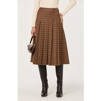 ASTR the Label | Vena Pleated Plaid Midi Skirt in Brown plaid | Size S | ASTR The Label (US)