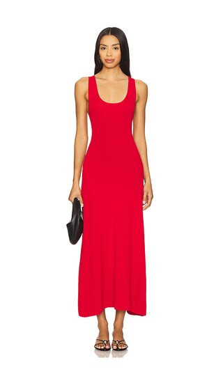 Ruched Strap Midi Dress in Vibrant Red | Revolve Clothing (Global)