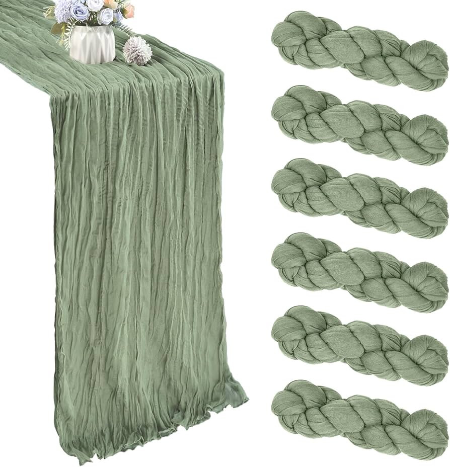 6 Pack Sage Green Cheesecloth Table Runner 35x120 Inch Gauze Rustic Boho Table Runner 10FT Cheese... | Amazon (US)