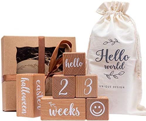 Promise Babe Milestone Blocks Set of 6 Baby Age Blocks for Monthly Milestone Wooden Photo Props Set  | Amazon (US)