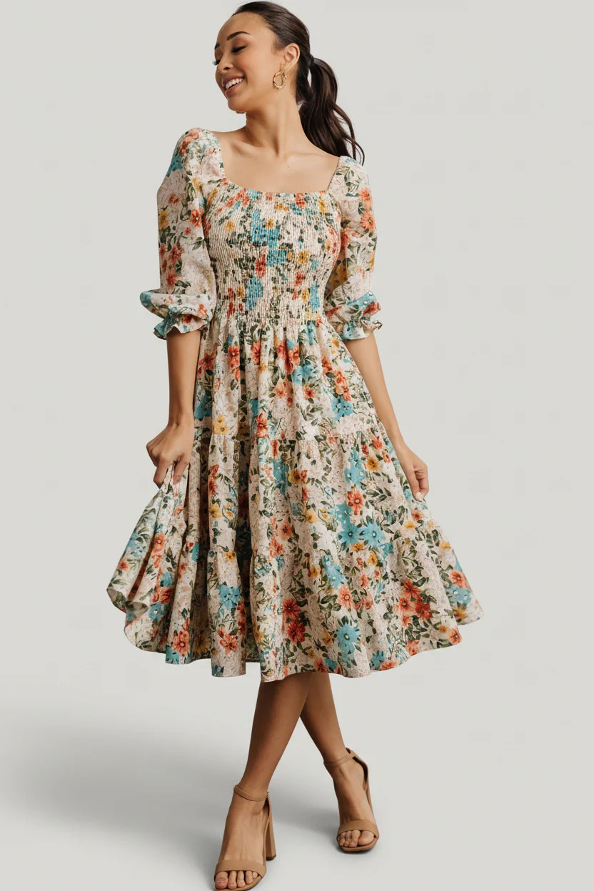 Marta Smocked Midi Dress | Summer Floral | Baltic Born