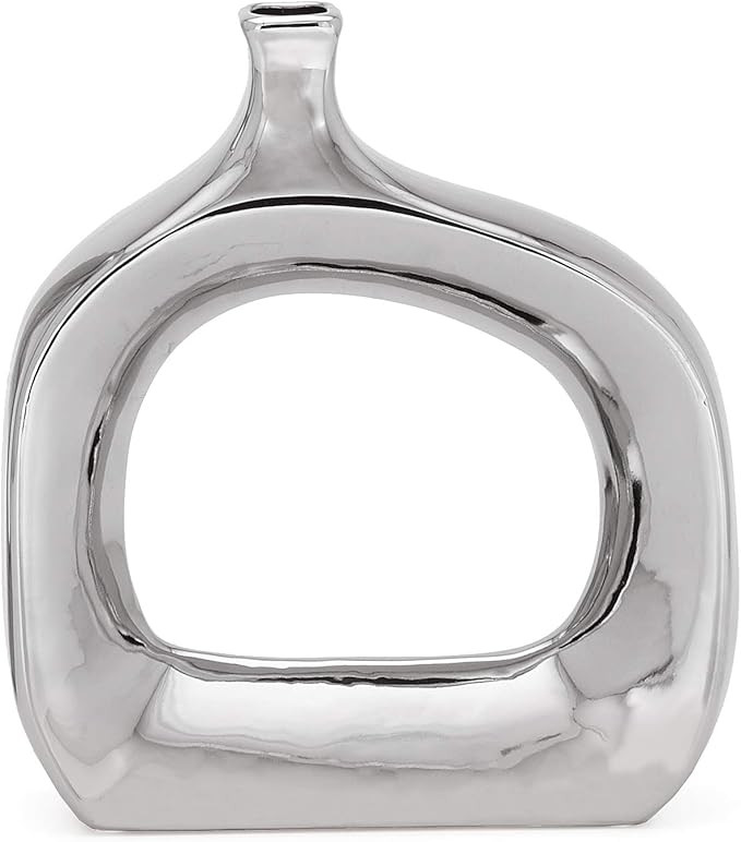 Torre & Tagus Open Ceramic Donut Vase for Home Decoration, Wide, Silver | Amazon (US)