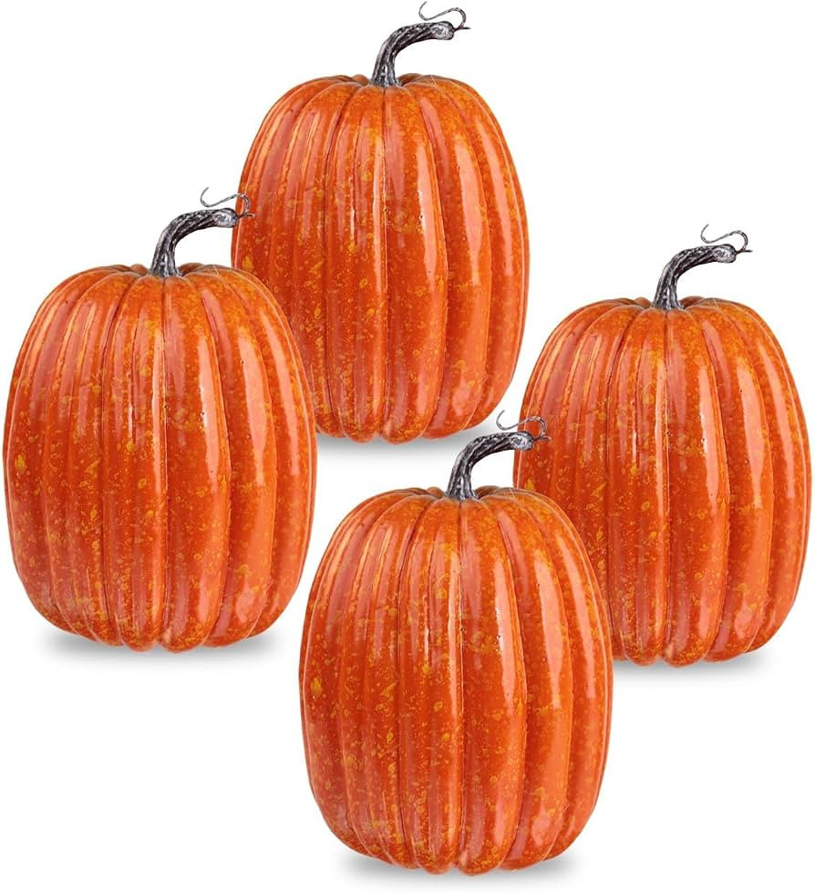vensovo 4 Pack 8 Inch Large Orange Artificial Pumpkins for Fall Decor | Amazon (US)