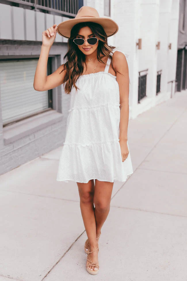 Time Flies Ivory Eyelet Tie Sleeve Babydoll Dress | Pink Lily