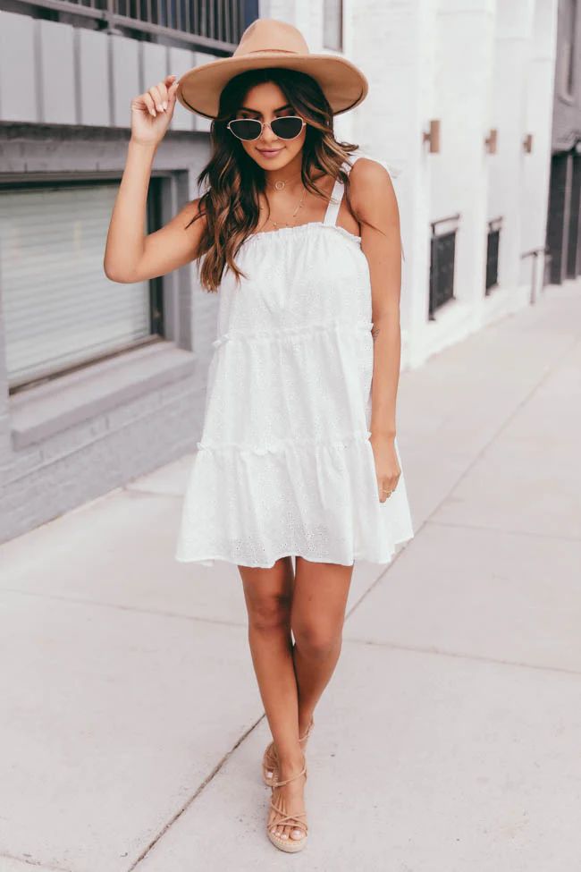 Time Flies Ivory Eyelet Tie Sleeve Babydoll Dress | Pink Lily