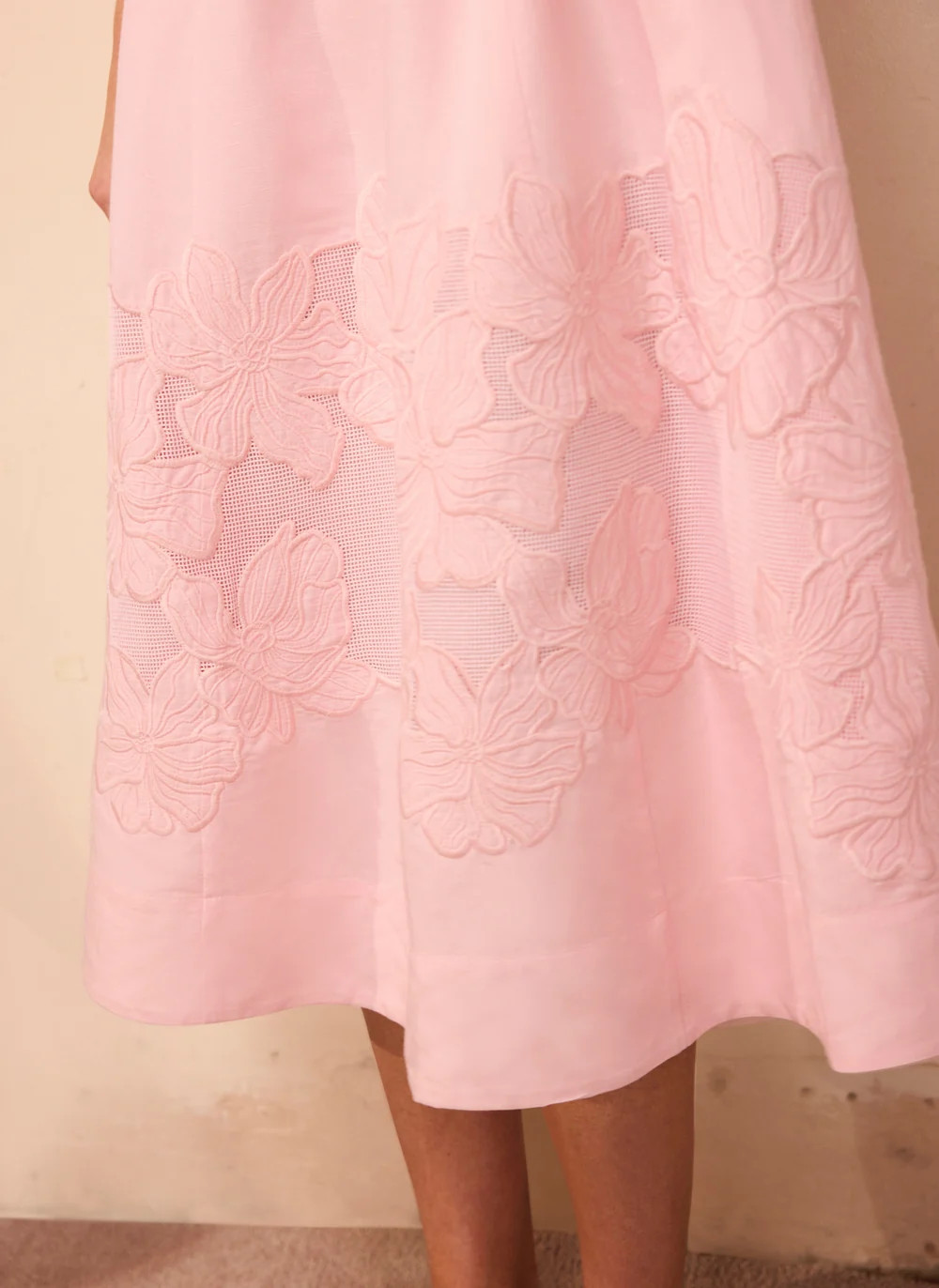 Pink Linen Blend Lace Midi Dress | Mint Velvet