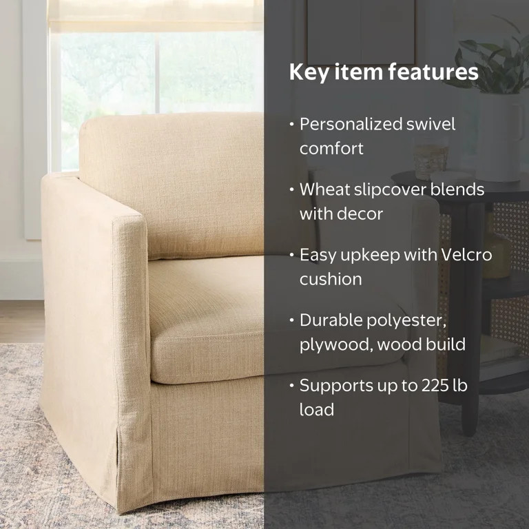 Better Homes & Gardens Waylen Swivel Accent Chair, Wheat | Walmart (US)