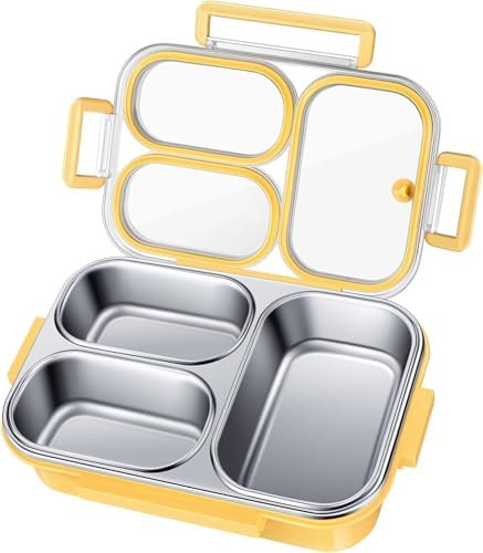 KTKUDY Stainless Steel Bento Box for Kids & Adults - 25 oz - Leakproof 3 Compartment Metal Lunch ... | Amazon (US)