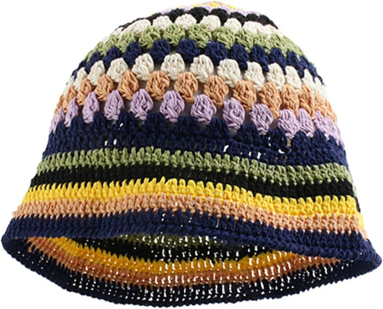 Women Crochet Bucket Hats Handmade Cloche Hats Knitted Beanies Floppy Fishing Hat Floral Cap Striped | Amazon (US)